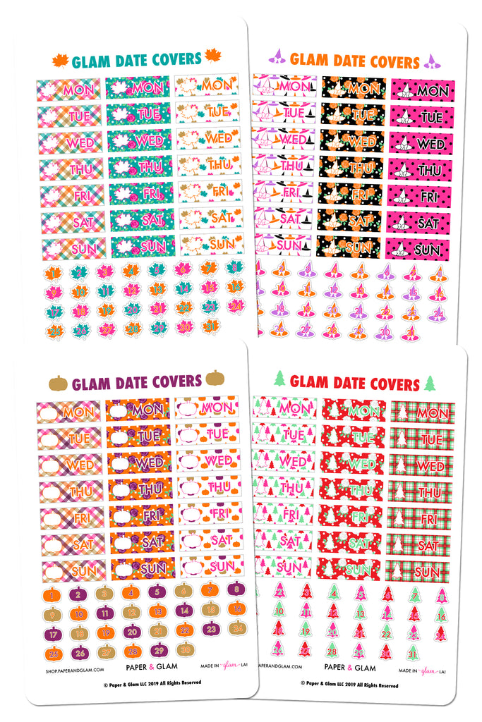 GOLD FOIL Fall & Holiday Date Cover Planner Stickers