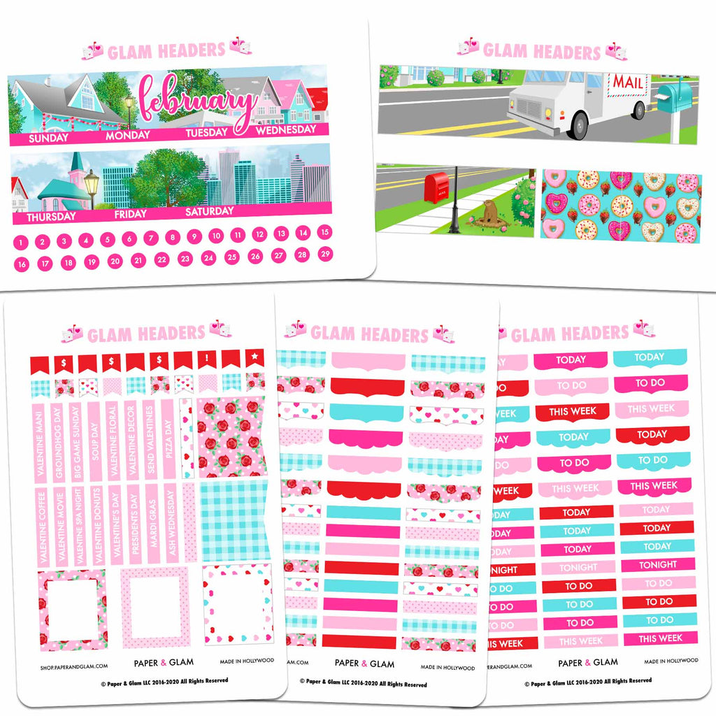 Glam February Headers Digital Planner Stickers