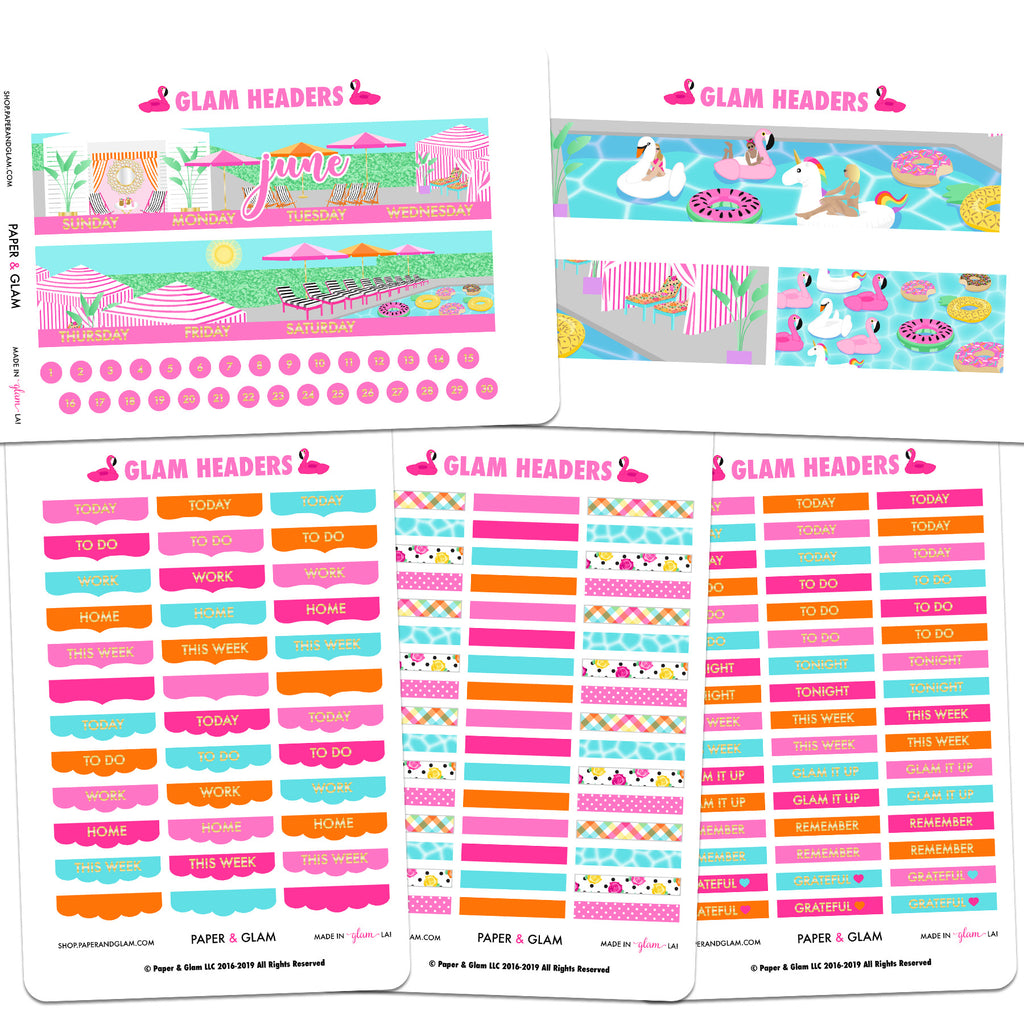 Gold Foil Glam June Headers Planner Stickers