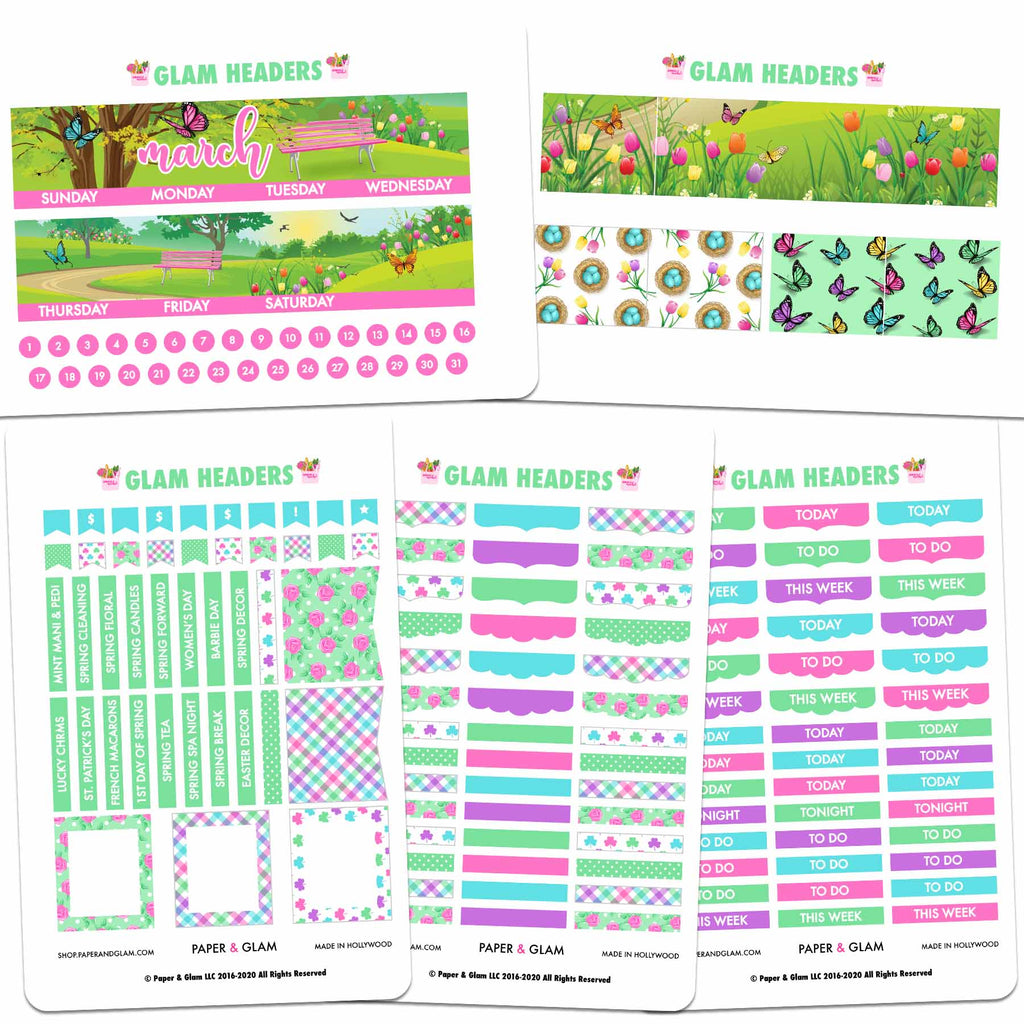 Glam March Headers Digital Planner Stickers
