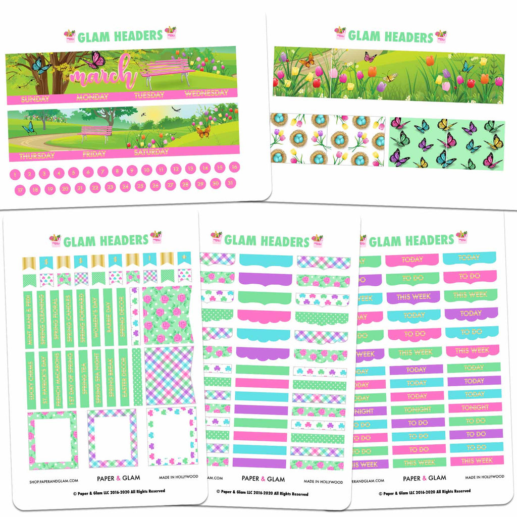 Gold Foil Glam March Headers Planner Stickers