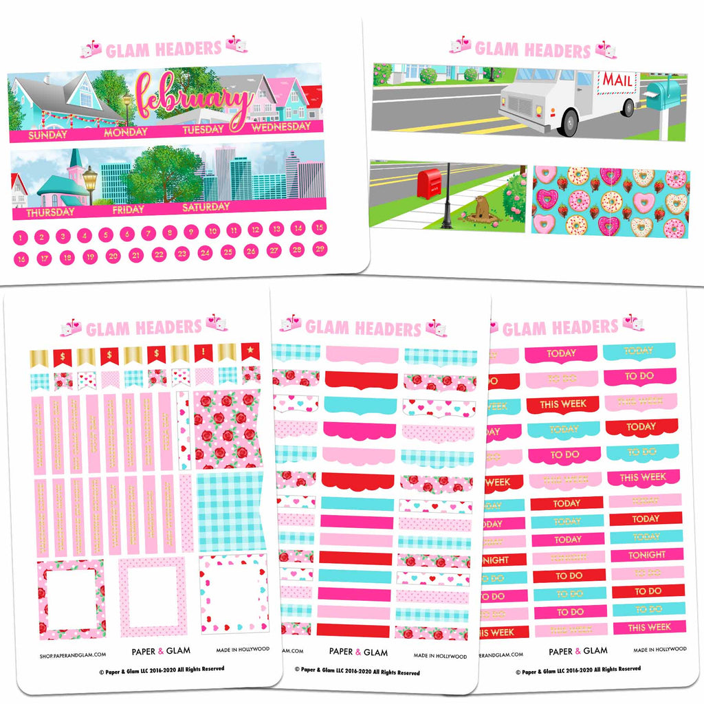 Gold Foil Glam February Headers Planner Stickers
