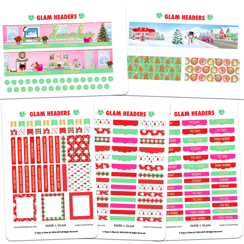 Gold Foil Glam December Headers Planner Stickers