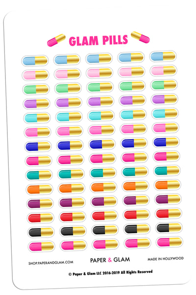 Gold Foil Glam Pills Planner Stickers