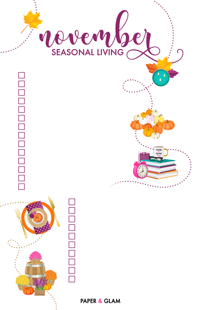 November Seasonal Living List – Paper & Glam | Planners, Stickers ...