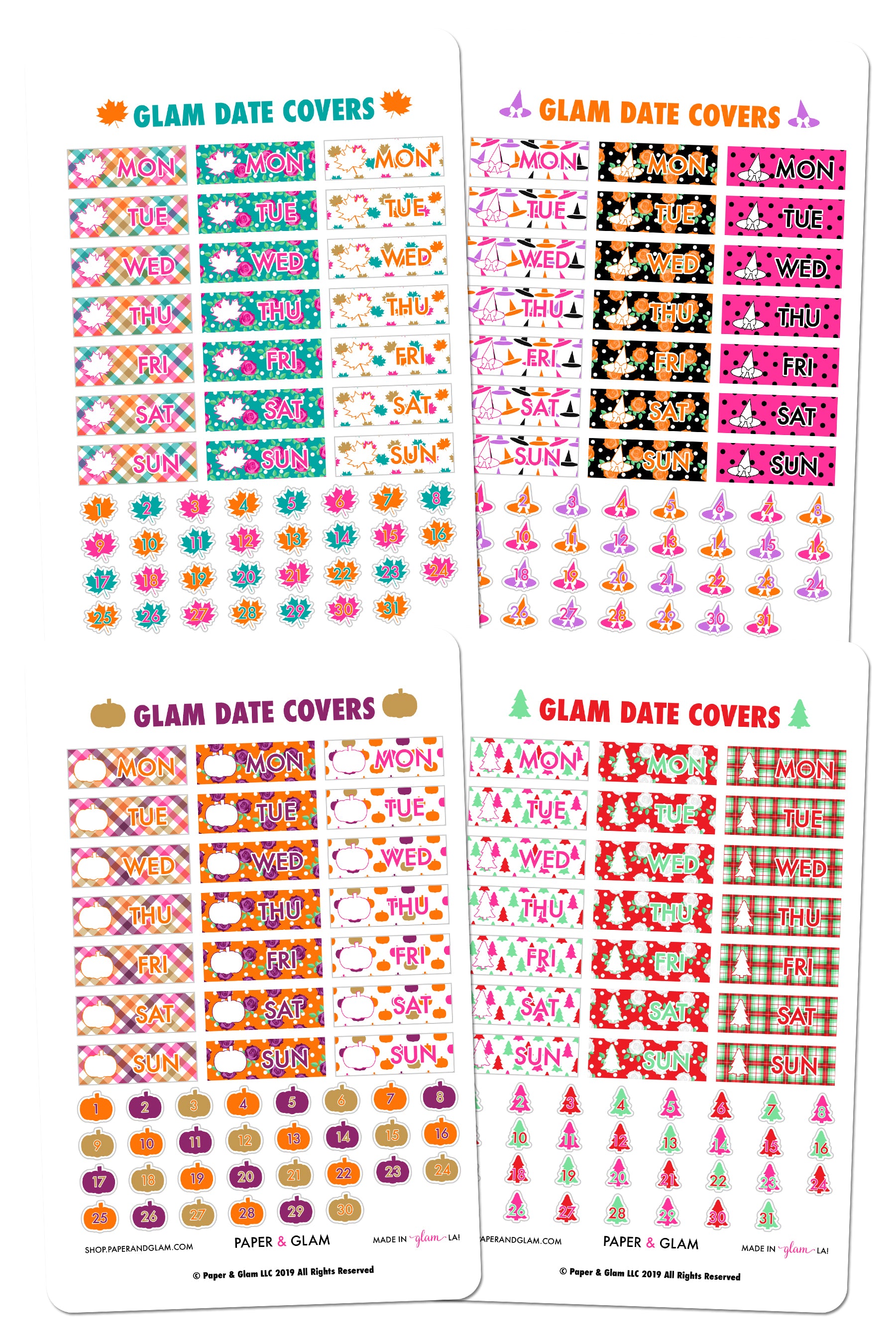 GOLD FOIL Fall & Holiday Date Cover Planner Stickers – Paper