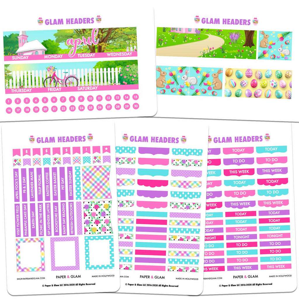 Glam April Headers Digital Planner Stickers
