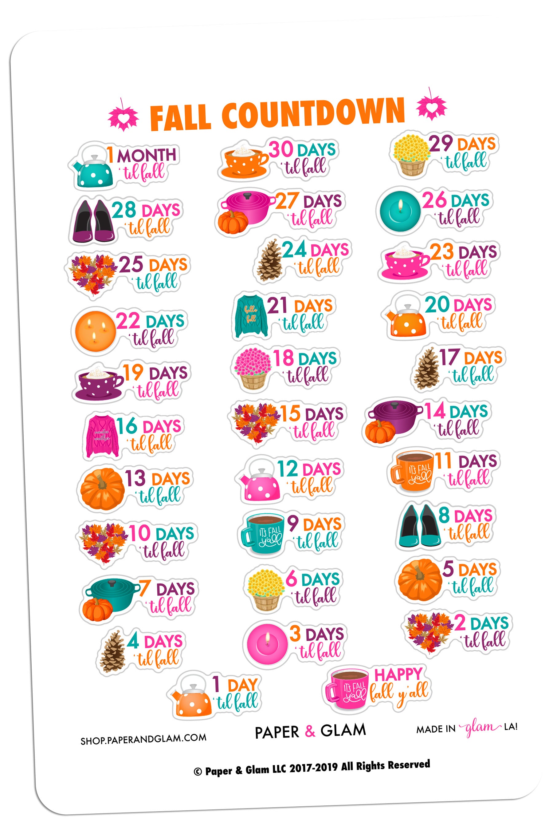 Glam Fall Countdown Digital Planner Stickers โ Paper & Glam | Planners ...