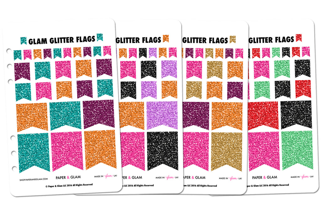 Glam Glitter Fall & Holiday Flags Planner Stickers