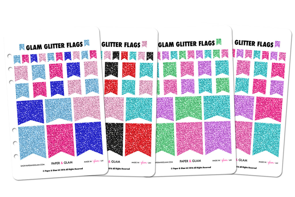 Glam Glitter Winter & Spring Flags Planner Stickers