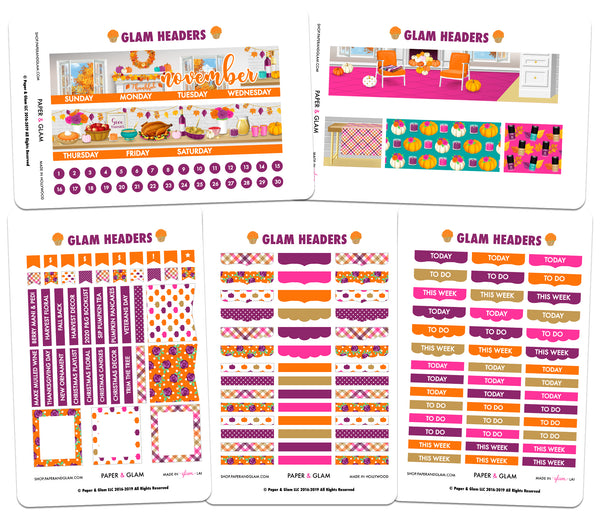 Glam November Headers Digital Planner Stickers - Paper & Glam