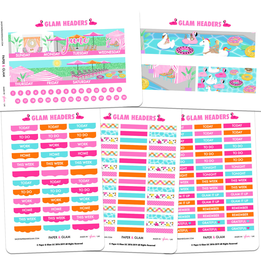 Glam June Headers Digital Planner Stickers