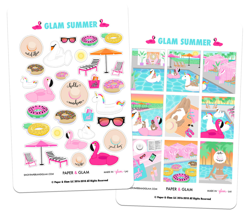 Glam Summer Digital Planner Stickers - Paper & Glam