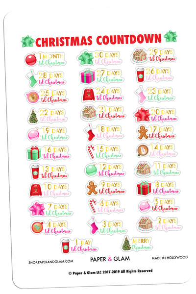 Gold Foil Christmas Countdown Planner Stickers