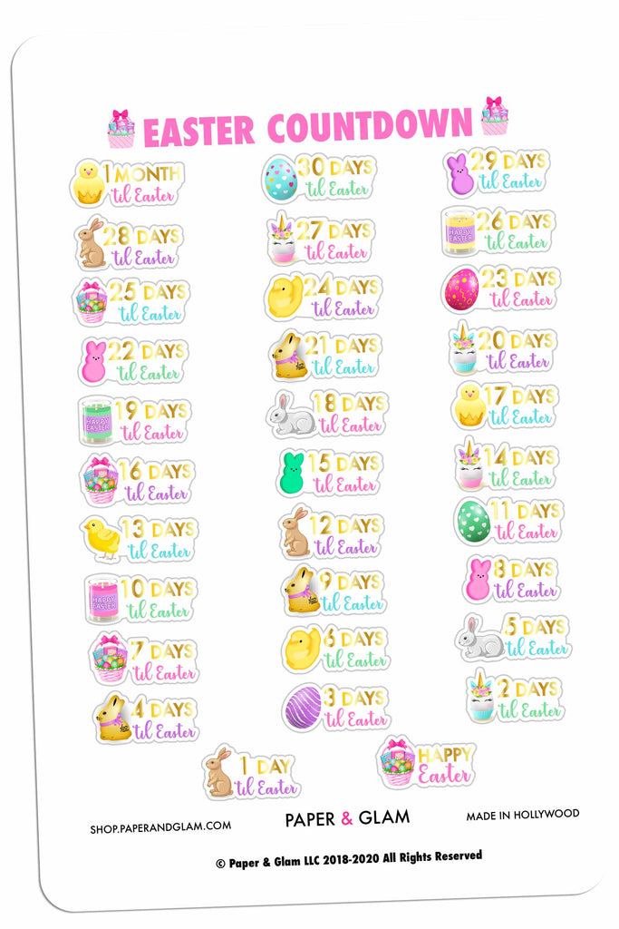 Gold Foil Easter Countdown Planner Stickers