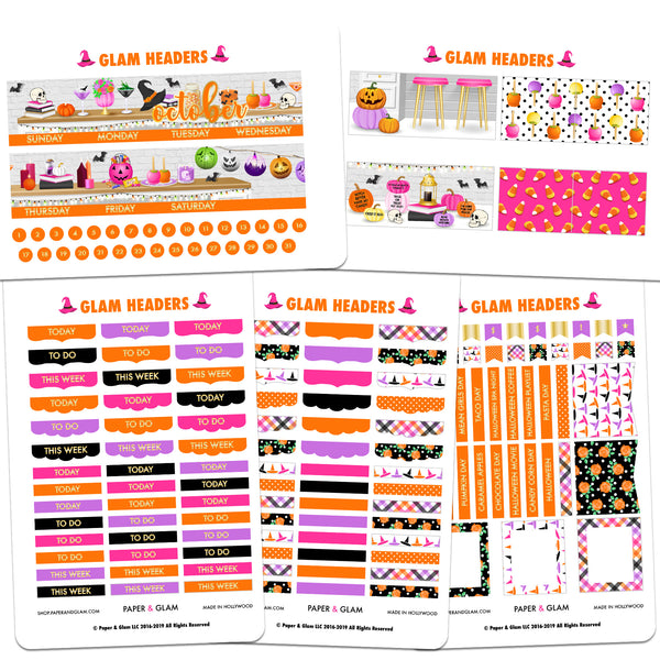 Gold Foil Glam October Headers Planner Stickers - Paper & Glam