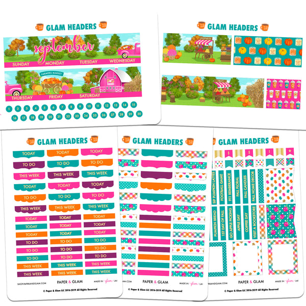Glam September Headers Planner Stickers - Paper & Glam