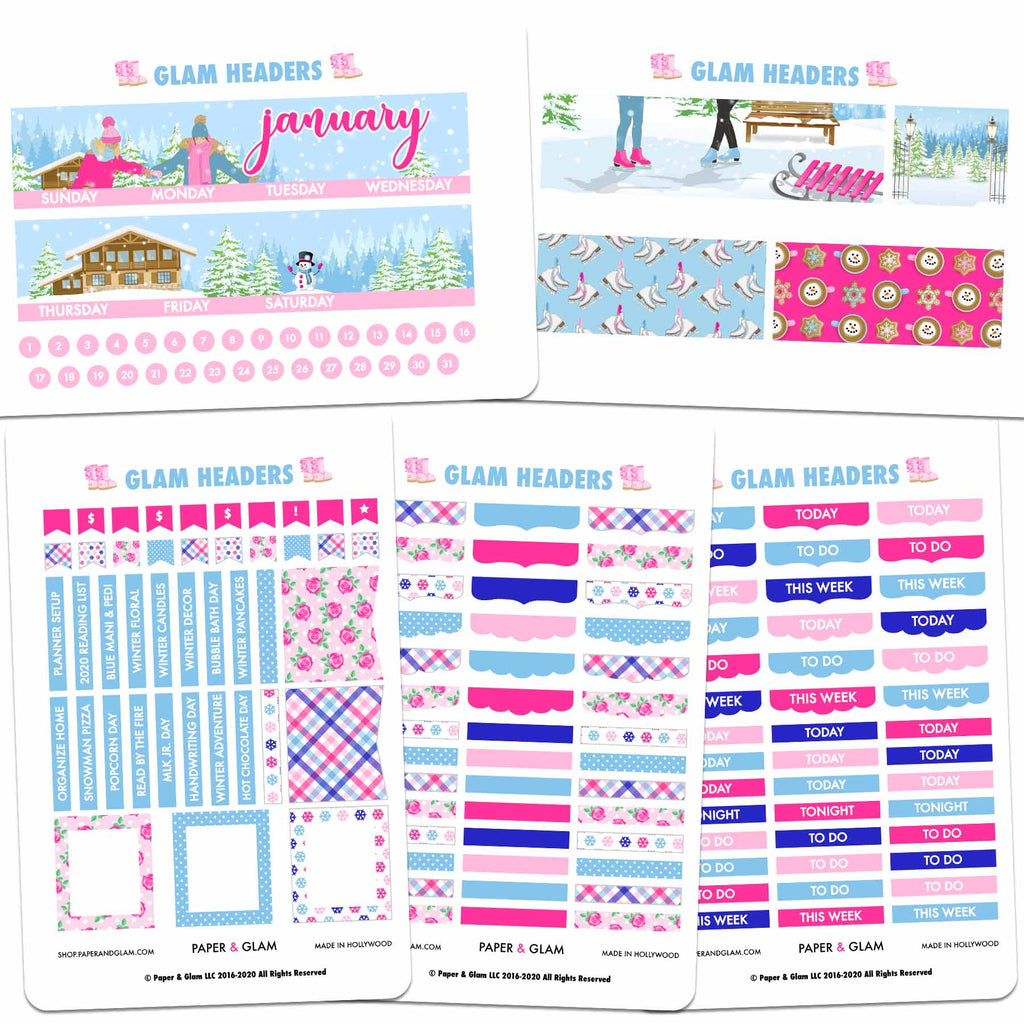 Glam January Headers Digital Planner Stickers