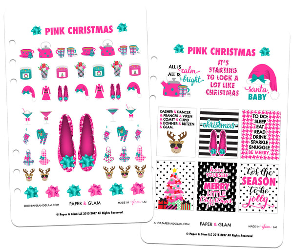 Pink Christmas Digital Planner Stickers - Paper & Glam