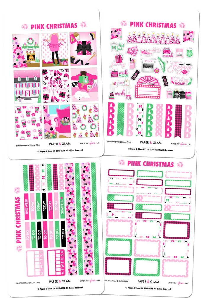 Pink Christmas Weekly Kit Planner Stickers
