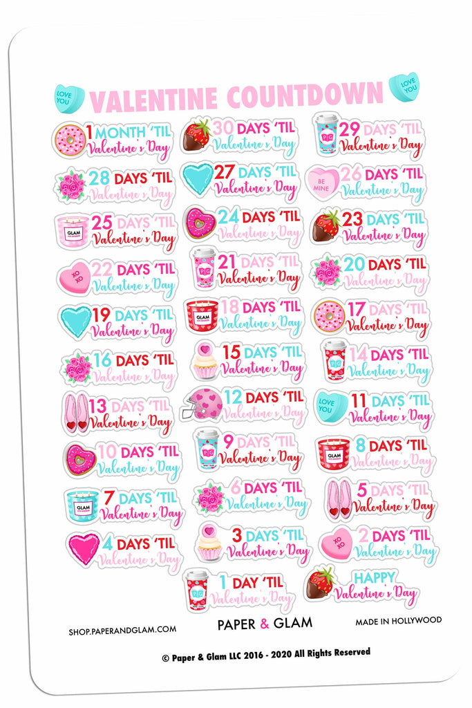 Valentine Countdown Digital Planner Stickers - Paper & Glam